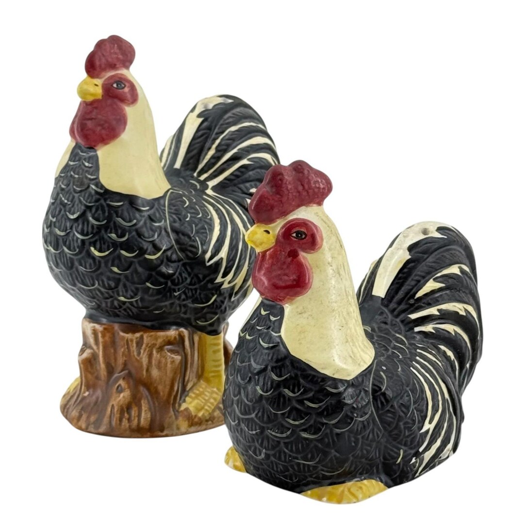 Kimble Chicken SAKURA Rooster Chicken Salt & Pepper Shakers Hand-painted Kimble China ...
