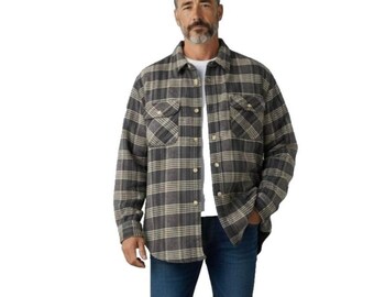 K-Mart Basic Editions Men's M Black Brown Tan Plaid Lined Insulated Shacket NWT