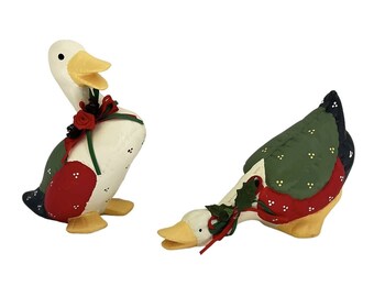 Vintage Enesco Ceramic Country Geese Ducks Faux Quilted 3D Patchwork 1987 Taiwan