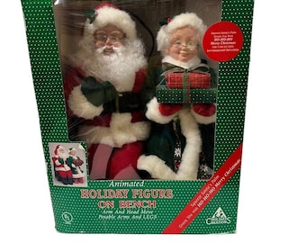 Holiday Creations Santa Mrs Claus Sitting On Bench Animated Figurine 18" Video