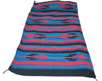 Southwest Aztec Navajo Style Hand Woven Tapestry Rug Wall Hanging Teal 60&quot;x28&quot;
