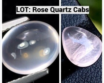 LOT: Genuine Mined Rose Quartz Cabochons from Brazil. Oval and Pear Shape. Gemstones for Making Gifts. 2 Piece Lot.