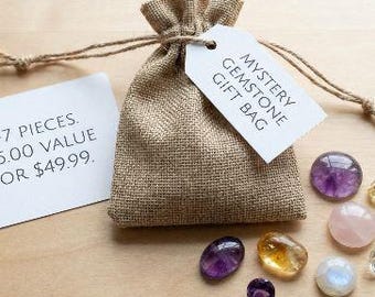 MYSTERY BAG: Loose Gemstone "Mystery Bag". 75.00 Value for 49.99. Surprise Gift Bag for Creating Jewelry. 5-7 Pieces Per Bag. Cut and Cabs.