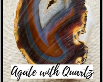 Agate with Quartz Gemstone Specimen. Genuine Earth Mined. 3.5 lbs. Rustic Orange. Authentic Healing Crystal Druzy. Gifts. Half Stone.
