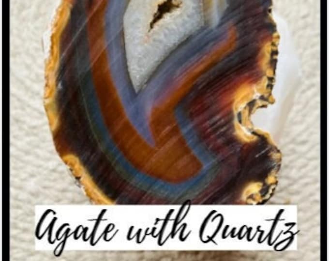 Agate with Quartz Gemstone Specimen. Genuine Earth Mined. 3.5 lbs. Rustic Orange. Authentic Healing Crystal Druzy. Gifts. Half Stone.