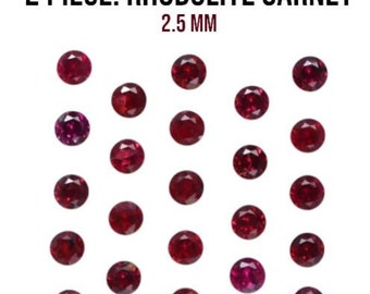 2 Piece: 2.5mm Rhodolite Garnet. Faceted Round Cut. Calibrated for Jewelry Making. Dark Red Pink. Untreated Pair. VS Grade.