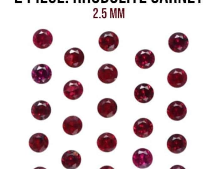 2 Piece: 2.5mm Rhodolite Garnet. Faceted Round Cut. Calibrated for Jewelry Making. Dark Red Pink. Untreated Pair. VS Grade.