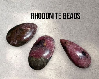 Canadian Rhodonite Beads. 3 Piece. Side Drilled Beads. 1mm Hole. Loose Beads and Gemstones. Jewellery Supplies. Pink Beads. Earth Mined.