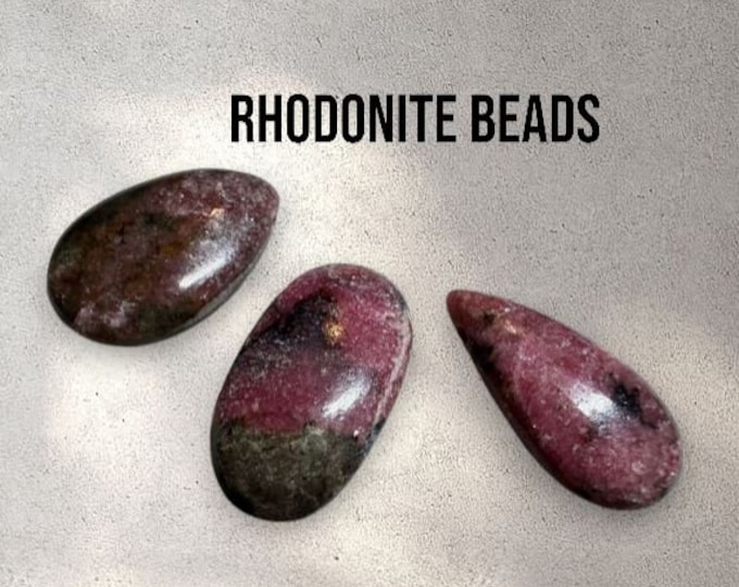Canadian Rhodonite Beads. 3 Piece. Side Drilled Beads. 1mm Hole. Loose Beads and Gemstones. Jewellery Supplies. Pink Beads. Earth Mined.