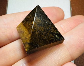 43.00 Carat Tigers Eye Mini Pyramid. Healing Crystal. Triangle Shape. Loose Crystals for Collecting. Genuine Mined. Untreated.