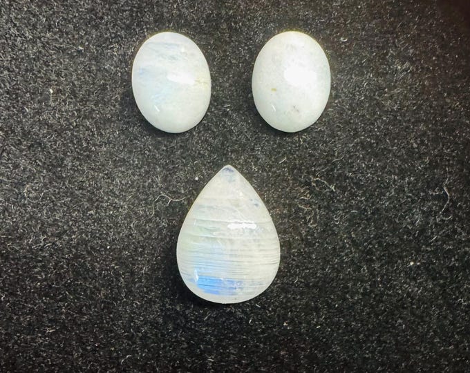 3 Piece: 17.30 Carat Natural Moonstone Set. Natural Gemstone Cabochon. Polished. Earrings and Pendant Stones. Jewelry Supplies. Untreated.