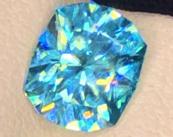 2.45 Carat Natural Blue Zircon. Fancy Cushion Cut Shaped. 8 x 6.6 x 4.8 mm. Loose Gemstone for Jewelry Makers. SI Grade. Earth Mined.