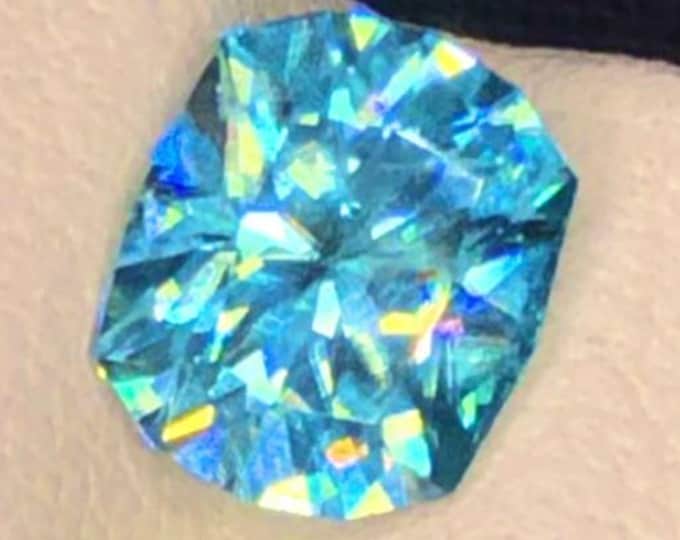 2.45 Carat Natural Blue Zircon. Fancy Cushion Cut Shaped. 8 x 6.6 x 4.8 mm. Loose Gemstone for Jewelry Makers. SI Grade. Earth Mined.