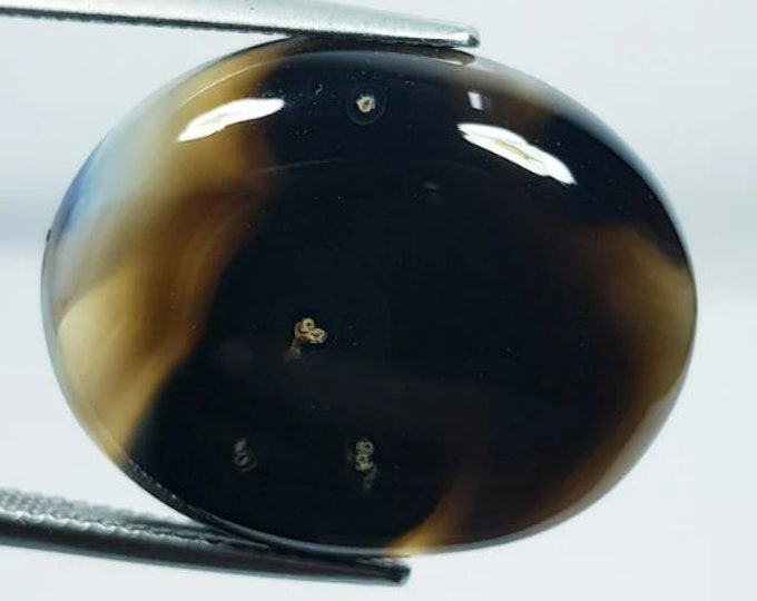 24.01 Carat Natural Black Lace Agate Gemstone. Earth Mined. Opaque Brown Green.  24.0 x 19.3 x 6.1mm. Jewelry Supplies. Birthstone. Gift.