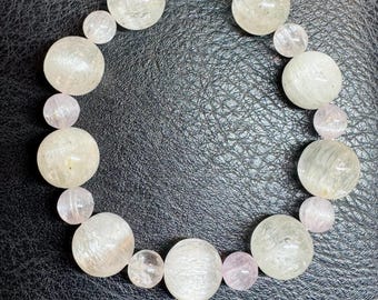 Genuine Mined Kunzite Bracelet. White and Pink. Earth Mined. Untreated. Birthstone Gift. Strechable Bracelet. 163.10 Carats.  7.5 Inches.