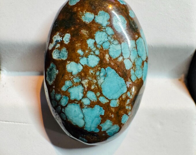 18.95 Carat Magnesite Loose Gemstone. 23.2 x 15.7mm. Treated. Loose Gemstone for Jewellery. Teal Blue Colour. Oval Cabochon. Treated