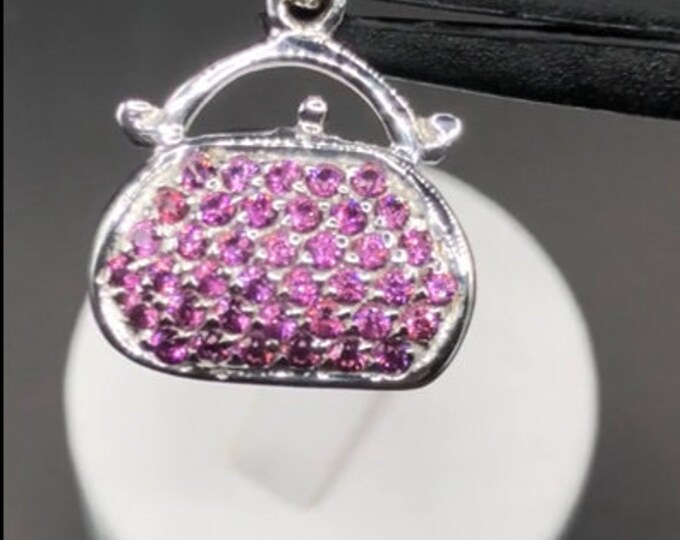 Lovely Diamond Cut Pink Red Garnet Sterling Silver 925 Purse Shaped Pendant or Charm 18.500 x 16.700 x 2.500 mm. The Perfect Gift.