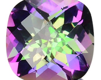 2.50 Carat Natural Mystic Topaz Cushion 8.100 x 8.100 x 4.900mm Loose Gemstone for Jewelry Making, Jewelry Supplies and Gifts. Earth Mined.