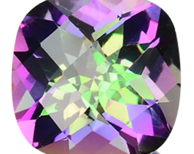 2.50 Carat Natural Mystic Topaz Cushion 8.100 x 8.100 x 4.900mm Loose Gemstone for Jewelry Making, Jewelry Supplies and Gifts. Earth Mined.