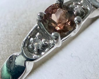 1.89 Gr Natural Brandy Andalusite 3.10 x 3.10 mm with White Zircon Shoulder Stones, Hallmarked 925 Sterling Silver TCW 9.50 Size 7