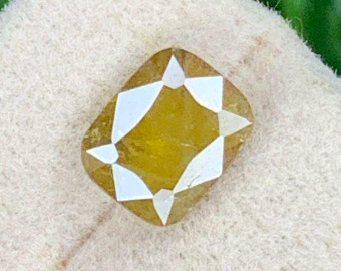 1.95 Carat Genuine Sphene. Faceted Cushion Cut. Loose Gemstones for Creating Jewelry. 7 x 6 x 4 mm. Titanite. I Grade. Dark Yellow.