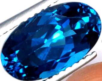 4.05 Carat Natural Intense London Blue Topaz Precision Cut 12.0x 7.0x 6.0 mm Loose Gemstone for Jewelry Making and Gifts. Earth Mined