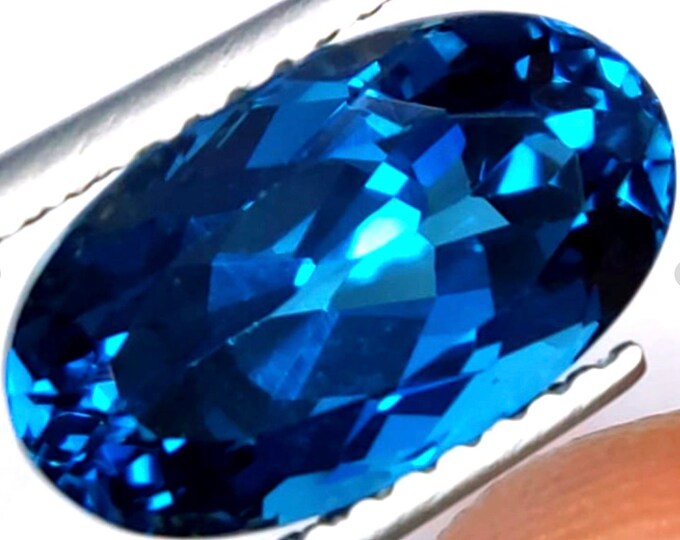 4.05 Carat Natural Intense London Blue Topaz Precision Cut 12.0x 7.0x 6.0 mm Loose Gemstone for Jewelry Making and Gifts. Earth Mined