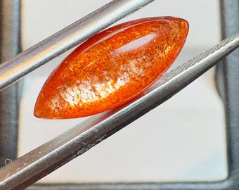 5.10 Carat Orange Sunstone. Cabochon Marquise for Making Jewelry. Loose Gemstones.  16.7 x 6.7 x 6.4 mm. Genuine Earth-Mined.