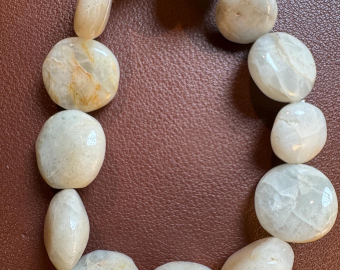 Unique Solar Quartz Bracelet. 168 Carats. Polished Round Beads. White and Cream. Stretchable. 13 x 16mm. Bold Bracelet.