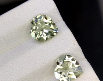 4.60 Carat Natural Prasiolite Amethyst Pair Heart Cut Brazil 9.00 x 9.00 x 5.00mm Loose Gemstones for Jewelry Making and Gifts. Earth Mined