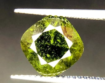 2.60 Carat Certified Moldavite Tektite Untreated Cushion Cut. 8.8 x 8.79 x 6.6  mm Loose Gemstone for Jewelry Making and Gifts. Earth Mined.