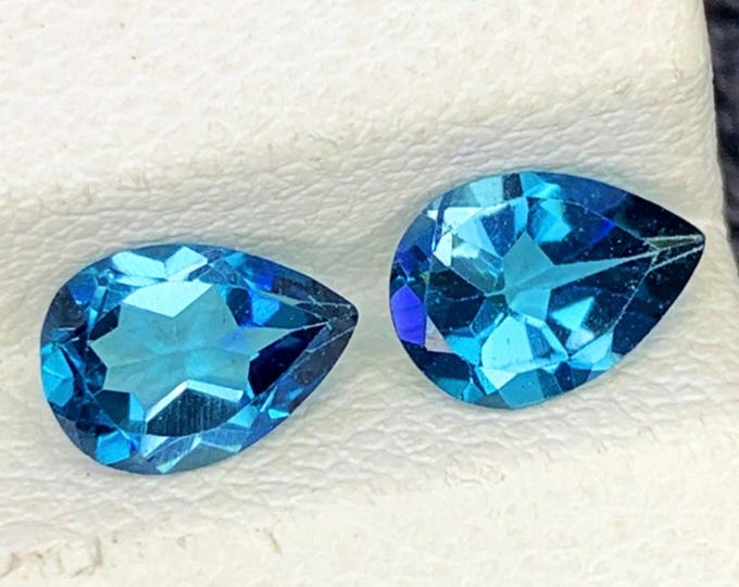 Pair of 1.59 Total Carat Weight Natural Bright London Blue Topaz Pear Cut 6.90 x 5.00 x 3.10 mm for Jewelry Making and Gifts. Earth Mined.