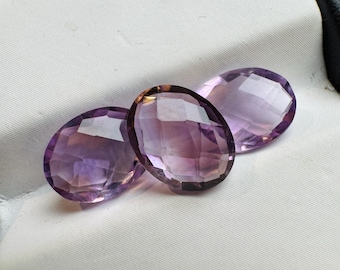 1.90 Ct Natural Amethyst. Double-Side Checkered Cut. Faceted Oval Shape. Loose Gemstones for Making Jewellery. Genuine Mined. Light Purple.