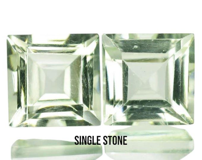 2.35 Carat Prasiolite Faceted Square Gemstone. Single Gemstone. Genuine Mined. VVS. Green Amethyst. Crisp Green. 8mm. Origin Brazil.