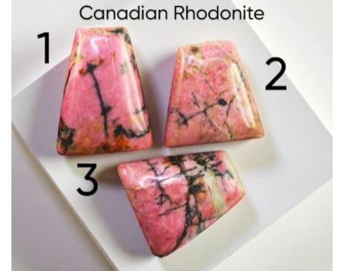 Canadian Rhodonite Cabochon. Single Piece. Natural Polished Gemstones. Jewellery Supplies. Pink and Black Cabochons. Earth Mined.