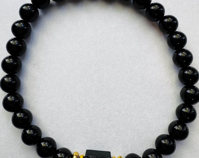 Genuine Black Tourmaline Bracelet. 6 mm Beads. Earth Mined Beads. Jewelry and Gift. Stretchable. 7.5 Inches Length. Birthstone Gifts.