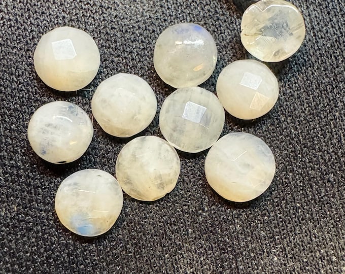 10 Pieces: Earth Mined Moonstone. Blue Flash Natural Cabochon. Earth Mined Natural Loose Cabochons for Jewellery Making. Round & Checkered