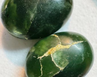 2 Piece: 65.30 Carats Natural Canadian Jade. Oval Cabochon for Rings and Jewellery Supplies. British Columbia Jade. 24 x 17 x 9.5 mm