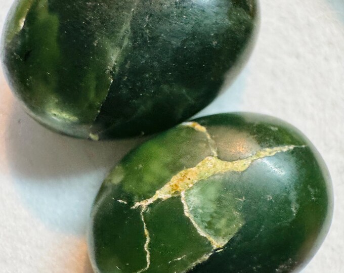 2 Piece: 65.30 Carats Natural Canadian Jade. Oval Cabochon for Rings and Jewellery Supplies. British Columbia Jade. 24 x 17 x 9.5 mm