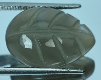 Untreated 15.79 Cts Natural Grey Moonstone Leaf Carving Cabochon from Congo. Unique stone for Pendants and Jewellery. Leaf Carvings. Gift