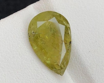 Mali Garnet 6.50 Carat. Genuine Mined Faceted Olive Yellow. Pear Gemstone. 15 x 9.9 x 5.9 mm. Untreated. I Grade. Loose Gemstones.