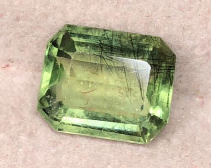 3.20 Carat Rutile Perdiot. Natural Gemstone. Loose Natural Gemstone for Making Jewelry.  Emerald Cut. Light Green. Pakistan. Birthstone.
