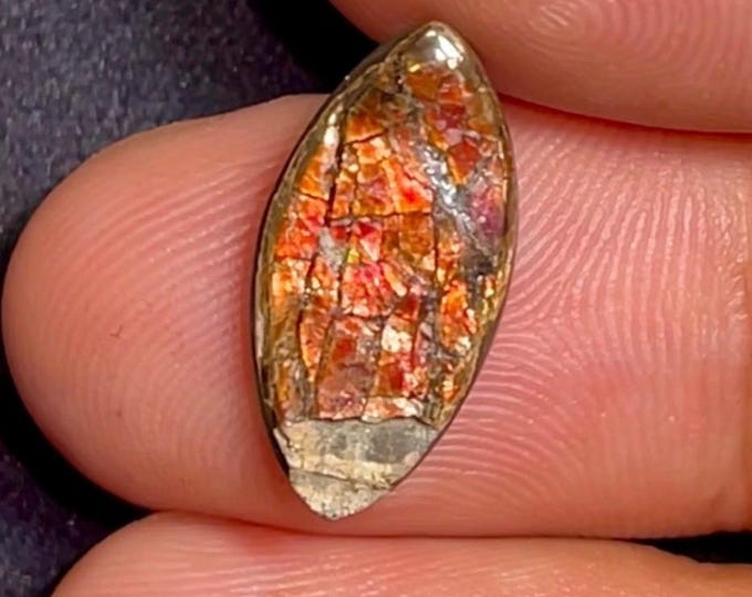 Discounted- 5.87 Carat Canadian Ammolite Cabochon 17.9 x 9.07 x 3.92 mm Genuine Polished and Untreated Loose Gemstone for Jewelry and Gifts