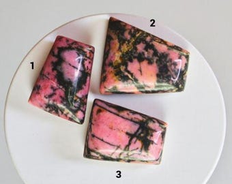 Canadian Rhodonite Cabochon. Single Piece. Natural Polished Gemstones. Jewellery Supplies. Pink and Black Cabochons. Earth Mined.