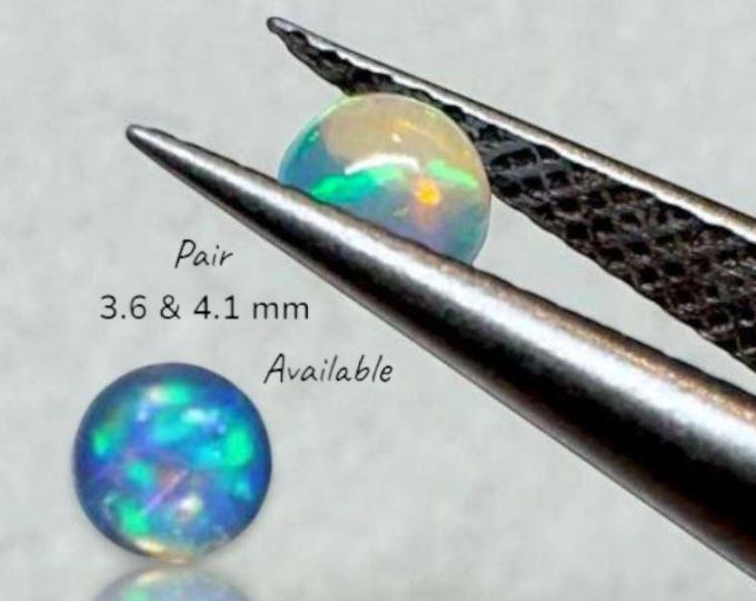 Pair: 3.6 mm Mini Welo Opal Cabochons for Creating Jewelry. Clear and Yellow Rounds. Ethiopian Loose Opals. Birthstone. Earth Mined.