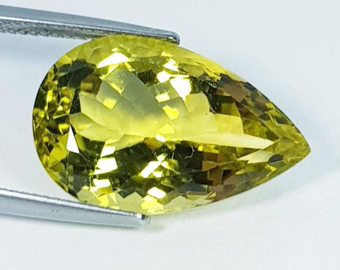 14.83 Carat Earth Mined Lemon Gold Citrine. Faceted Pear Cut. Loose Gemstone for Making Rings. VVS. 21.100 x 13.600 x 9.700 mm