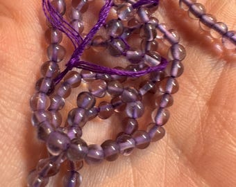 3mm Genuine Amethyst Beads. 1 Strand. Beautiful Gift. Gemstone Beads. Jewelry Supplies. Birthstone Gifts. Untreated. 1mm Hole.