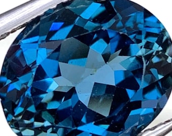 3.87 Carat Stunning London Blue Topaz Oval 9.90 x 7.90 x 5.40 mm Loose Gemstone for Jewelry Making, Jewelry Supplies and Gifts. Earth Mined.