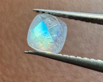 2 Piece: Checked Cut Royal Blue Moonstone. 0.75 Carat. Natural Gemstone Cabochon. Medium Shine. Small Cushion. 4mm. Jewelry Supplies.