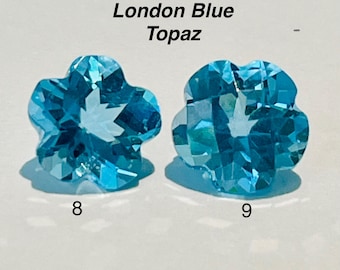 1.50 or 1.90 Carats Natural Bright London Blue Topaz Flower Cut for Jewelry Making and Gifts. Genuine Earth Mined. Sold Individually.